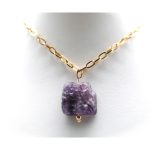 Antiallergisch vergulde stainless steel ketting met ruwe Amethist hanger