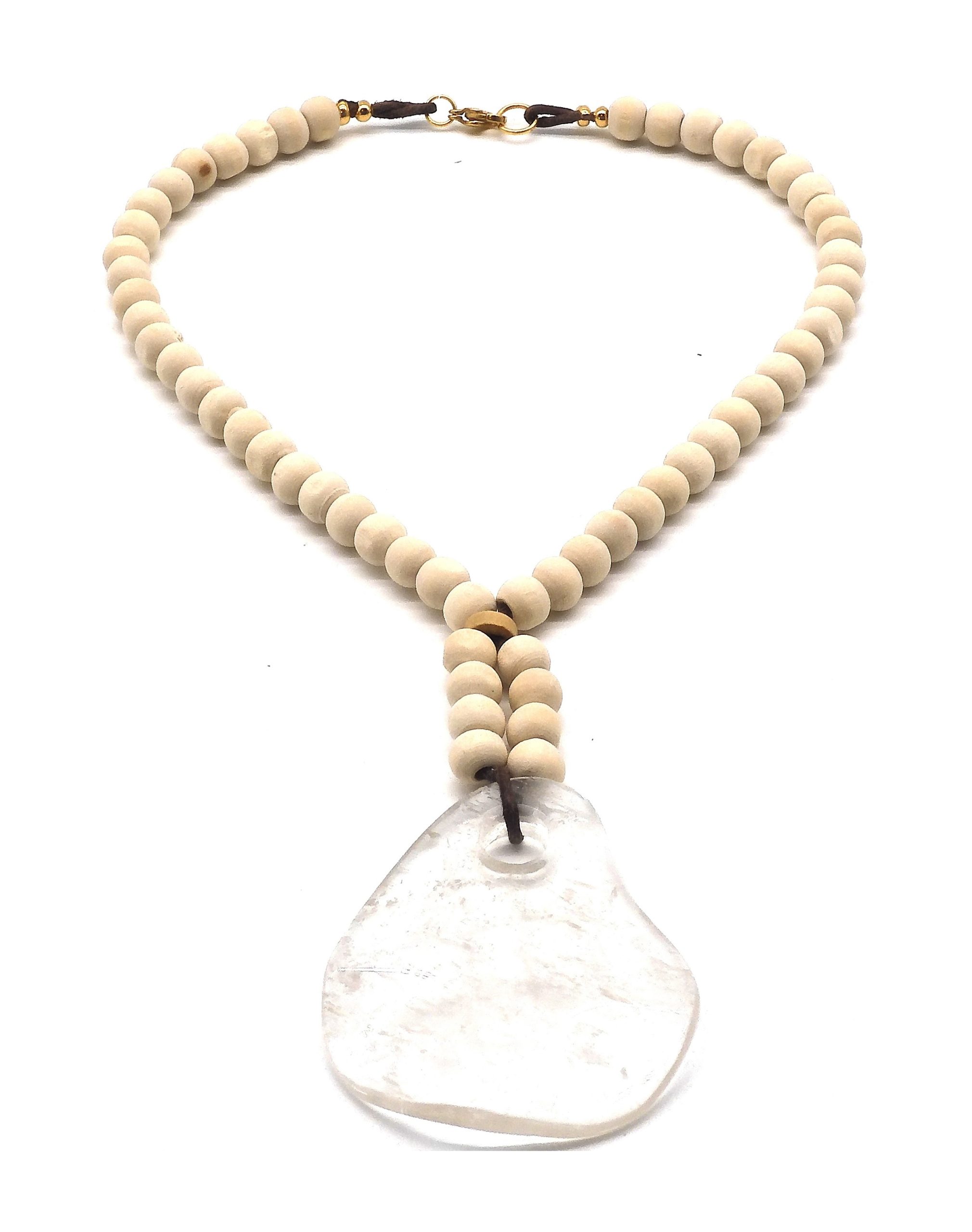 Bergkristal Amulet/Hanger aan houten ketting