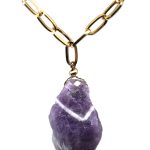 Antiallergisch vergulde stainless steel ketting met Chevron amethist hanger